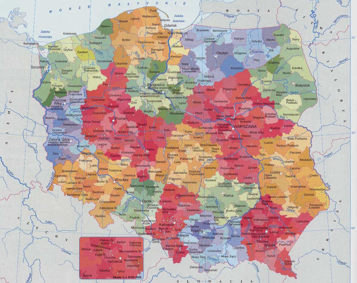 Mapa Polski - POWIATY
